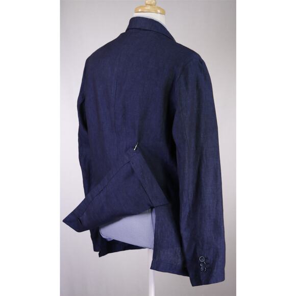 Capritouch Tailor Made Navy Blue Iridescent Linen Unstructured Blazer Jacket 42R - Picture 7 of 10